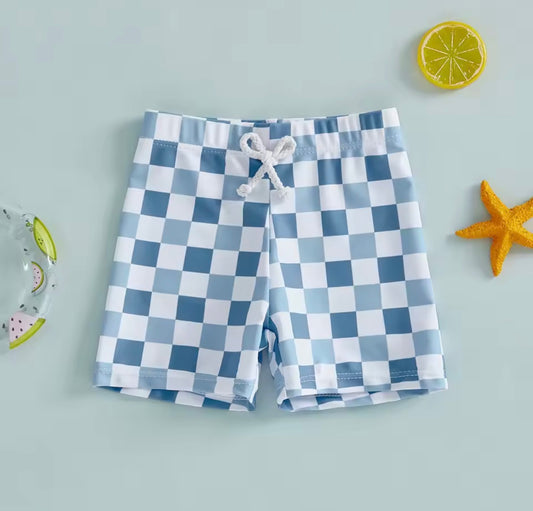 Blue Checkered Swim Trunks