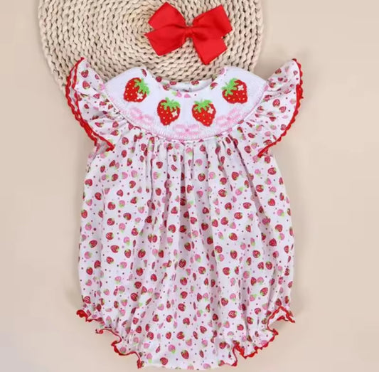 Strawberry Embroidered Ruffle Romper