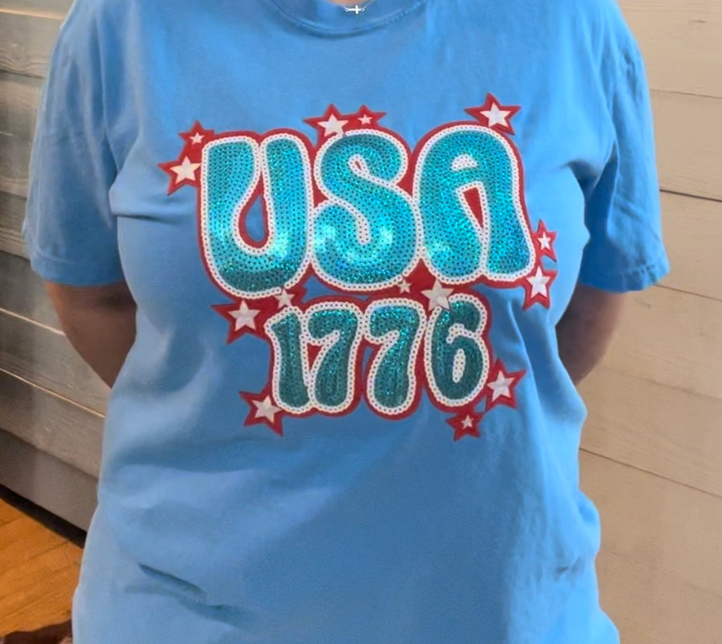 USA 1776 Sequin Patch Tee