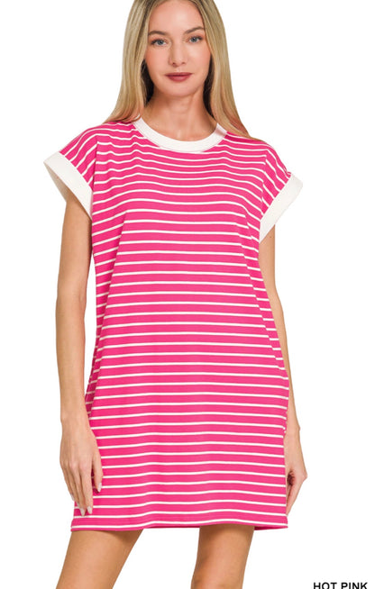 Striped T Shirt Dress with Pockets
