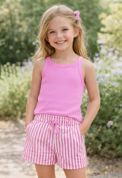 Girl's Pink Stipe Short Set w/ Matching Scrunchie