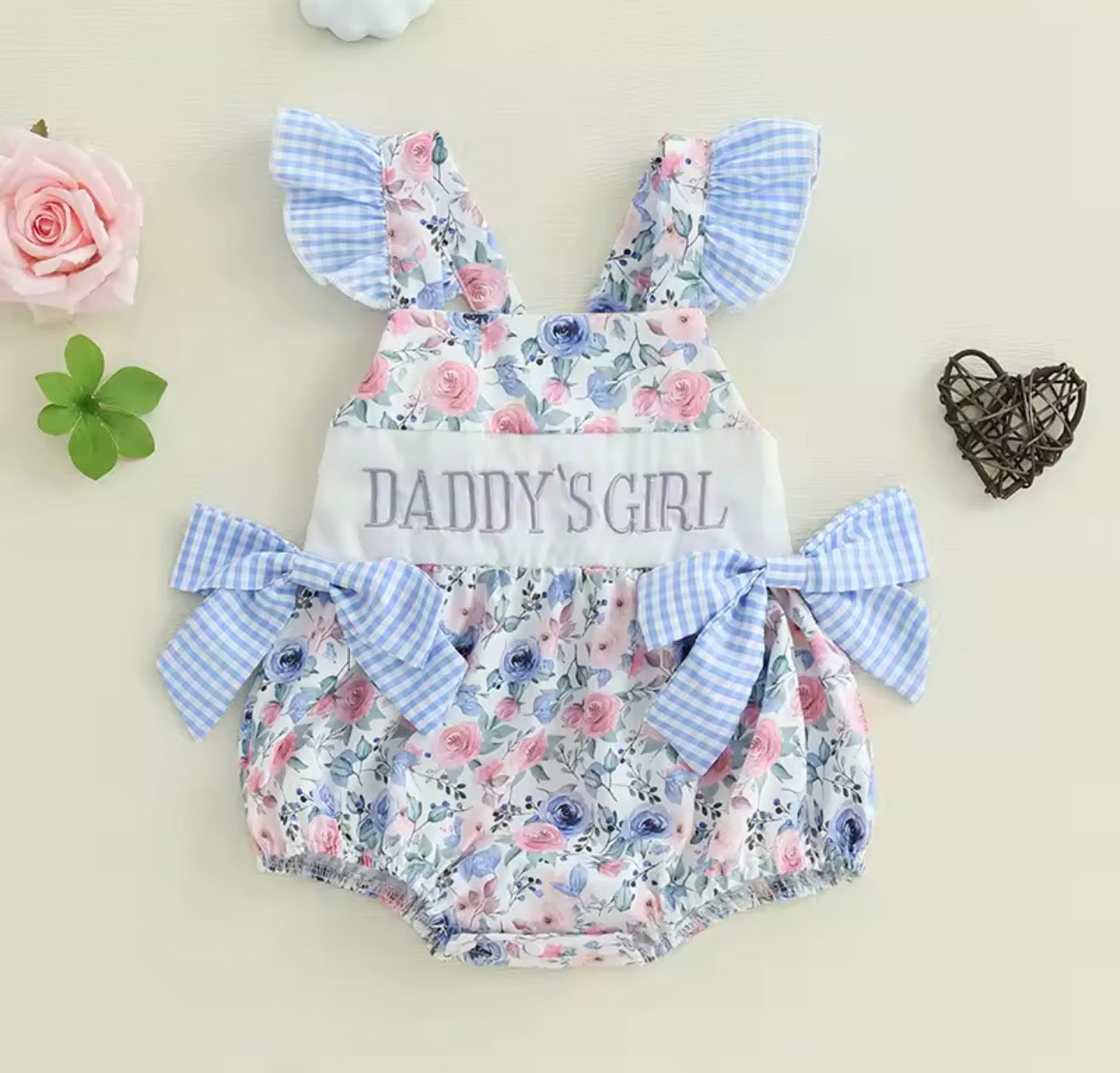 Floral Daddy’s Girl Bubble Romper with Side Bows