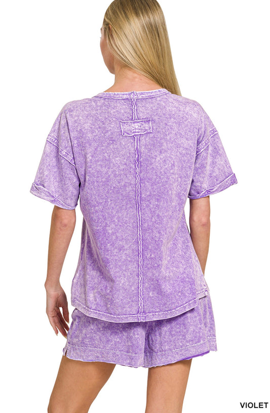 Halo Snow Washed Short Sleeve Short Set