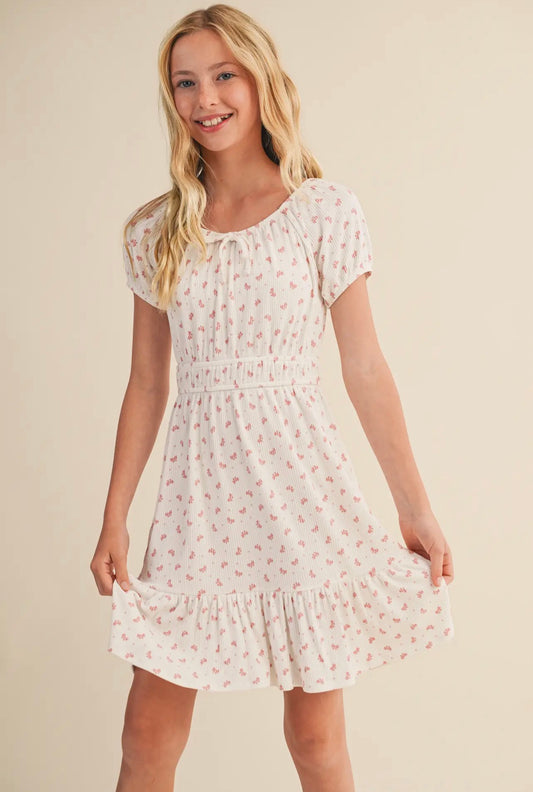 Kids Girls Puff Sleeve Smock Waist Tiered Dress