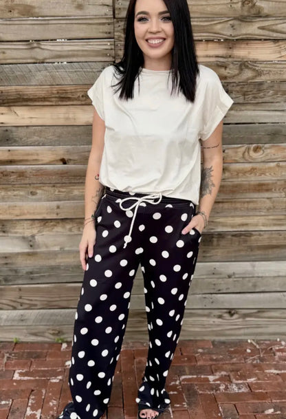 Polka Dot Slip On Black Pants