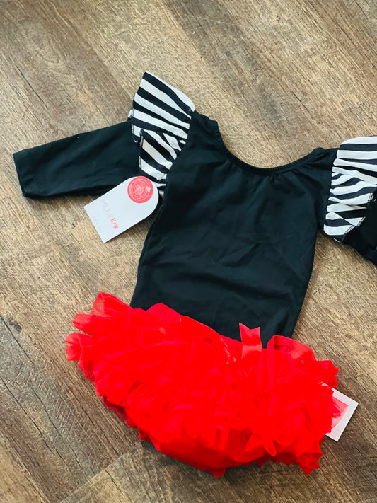 Black striped Flutter Sleeve Bodysuit