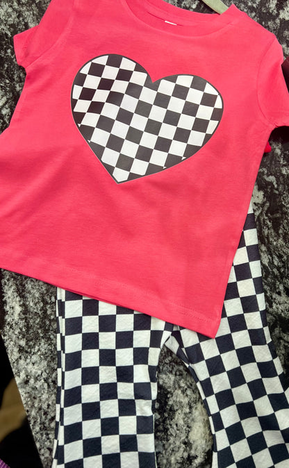 Checkered Heart Pink Tee