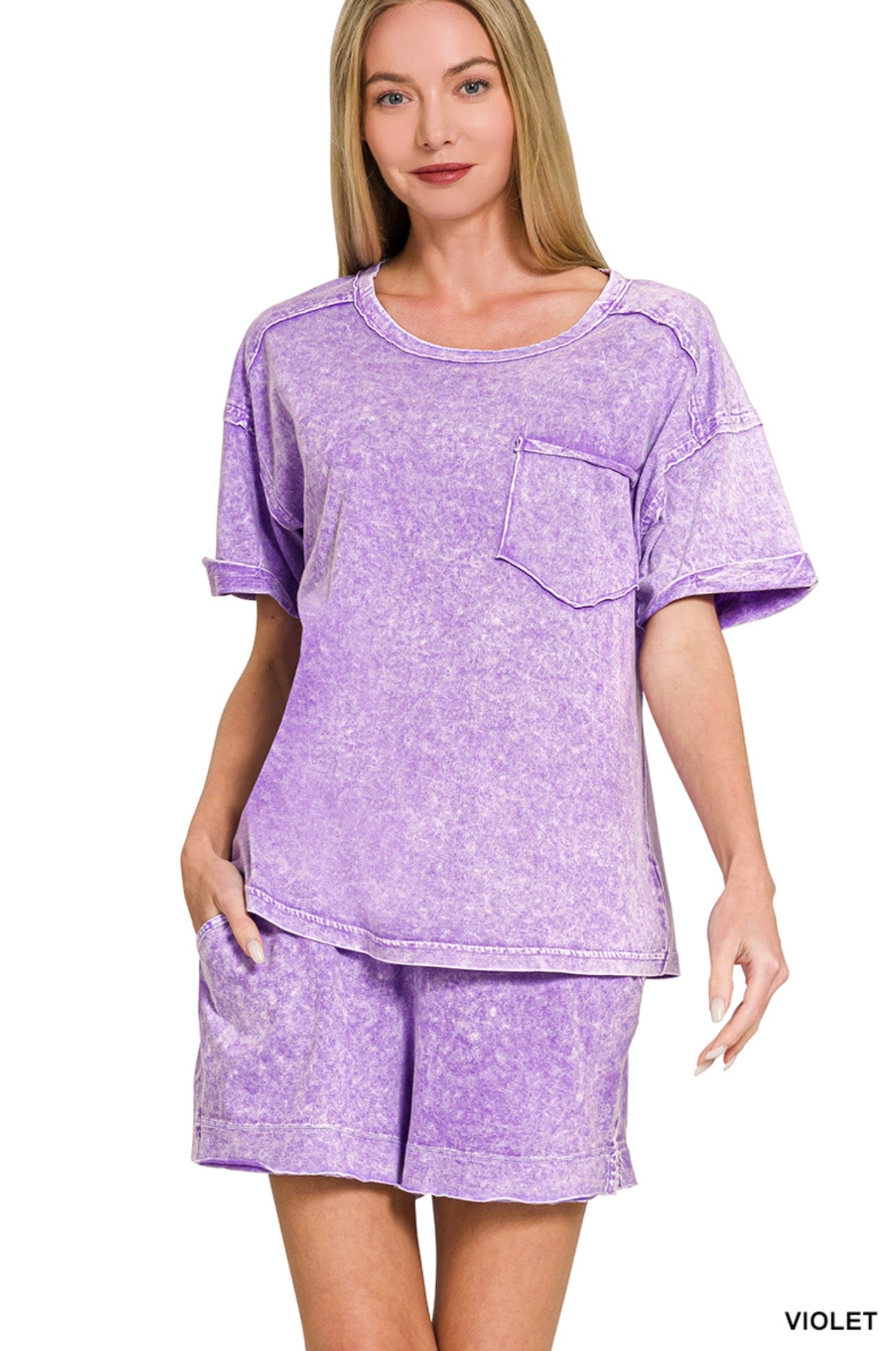 Halo Snow Washed Short Sleeve Short Set