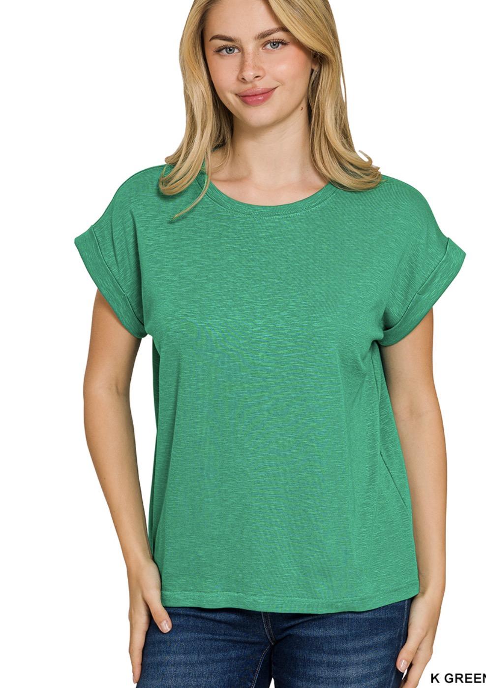 Cotton Modal Slub Rolled Sleeve Top