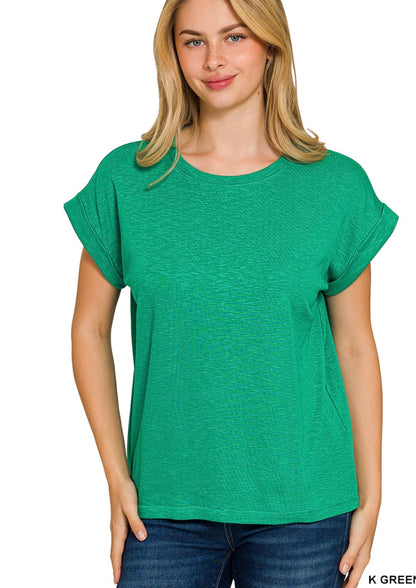 Cotton Modal Slub Rolled Sleeve Top