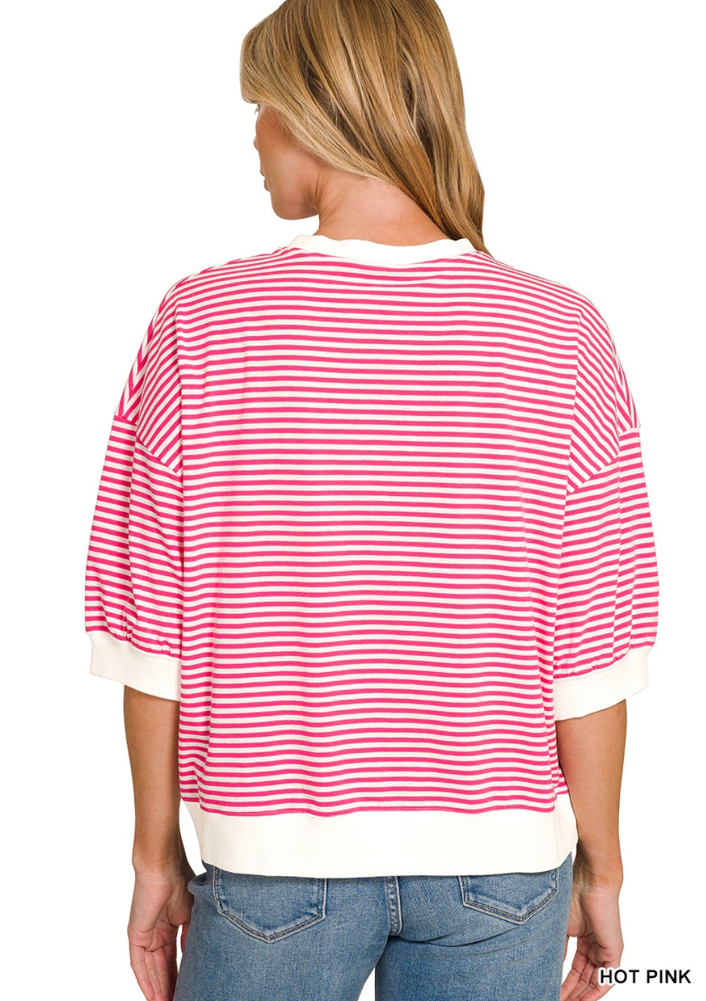 STRIPED BANDED BOTTOM TOP in Hot Pink