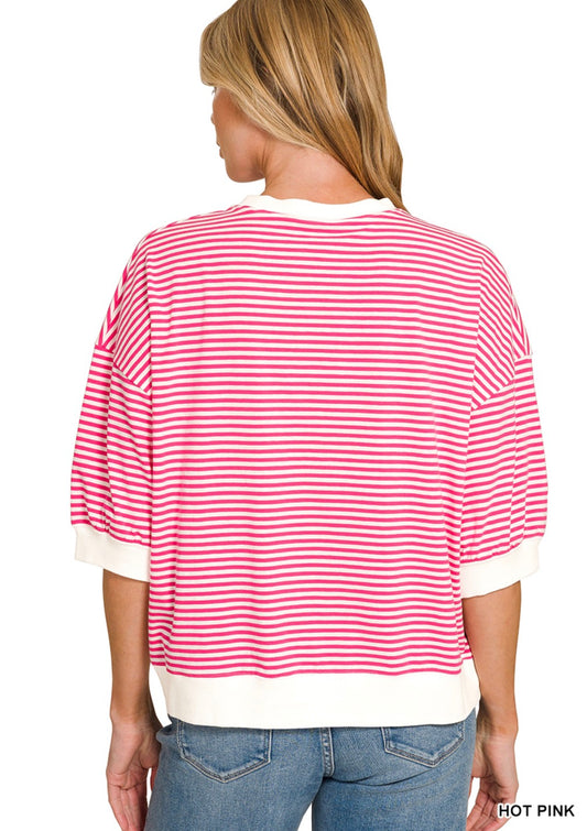 STRIPED BANDED BOTTOM TOP in Hot Pink