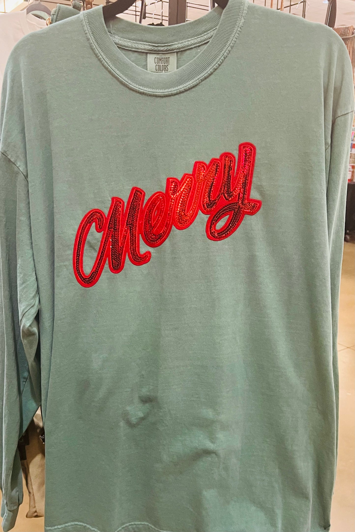Merry Sequin Comfort Colors Long Sleeve Tee