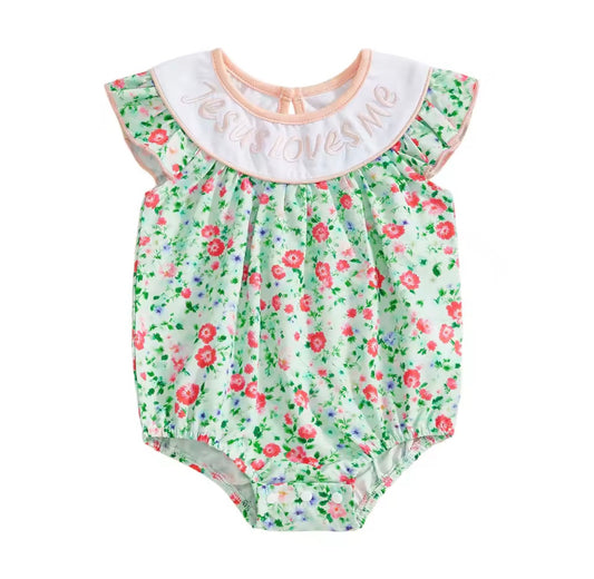 Jesus Loves Me Embroidered Romper