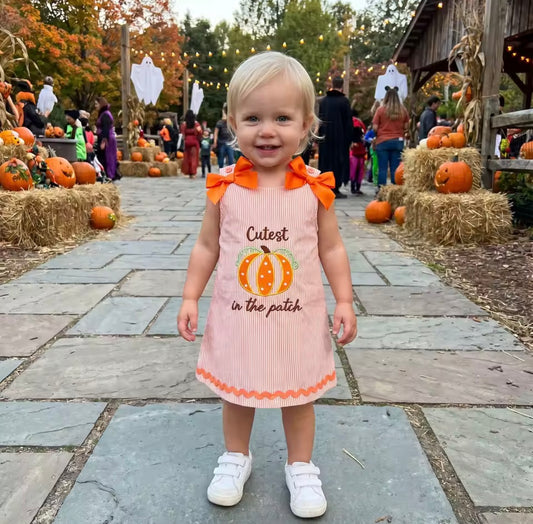Cutest In The Patch Embroidered Pumpkin Dress