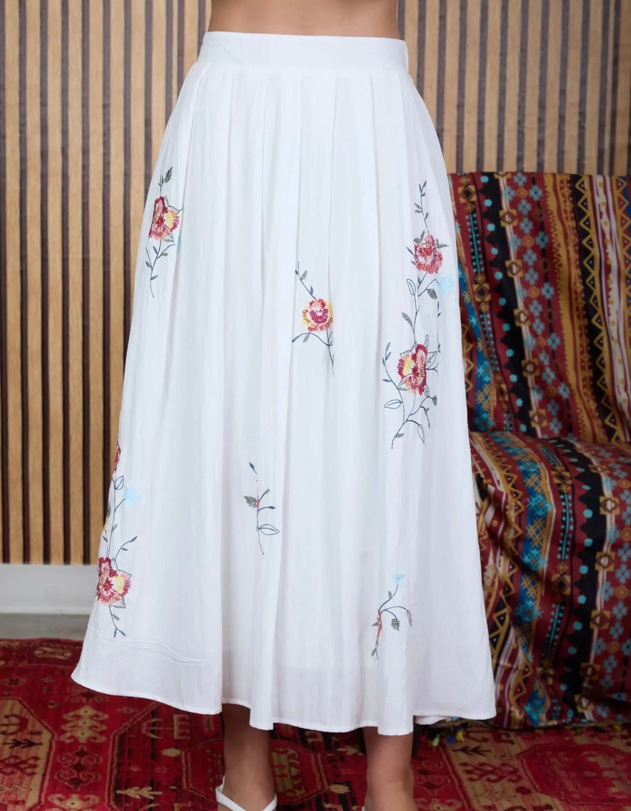 Floral Embroidery Detail
Midi Skirt