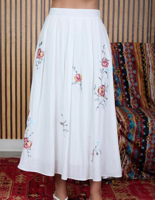 Floral Embroidery Detail
Midi Skirt
