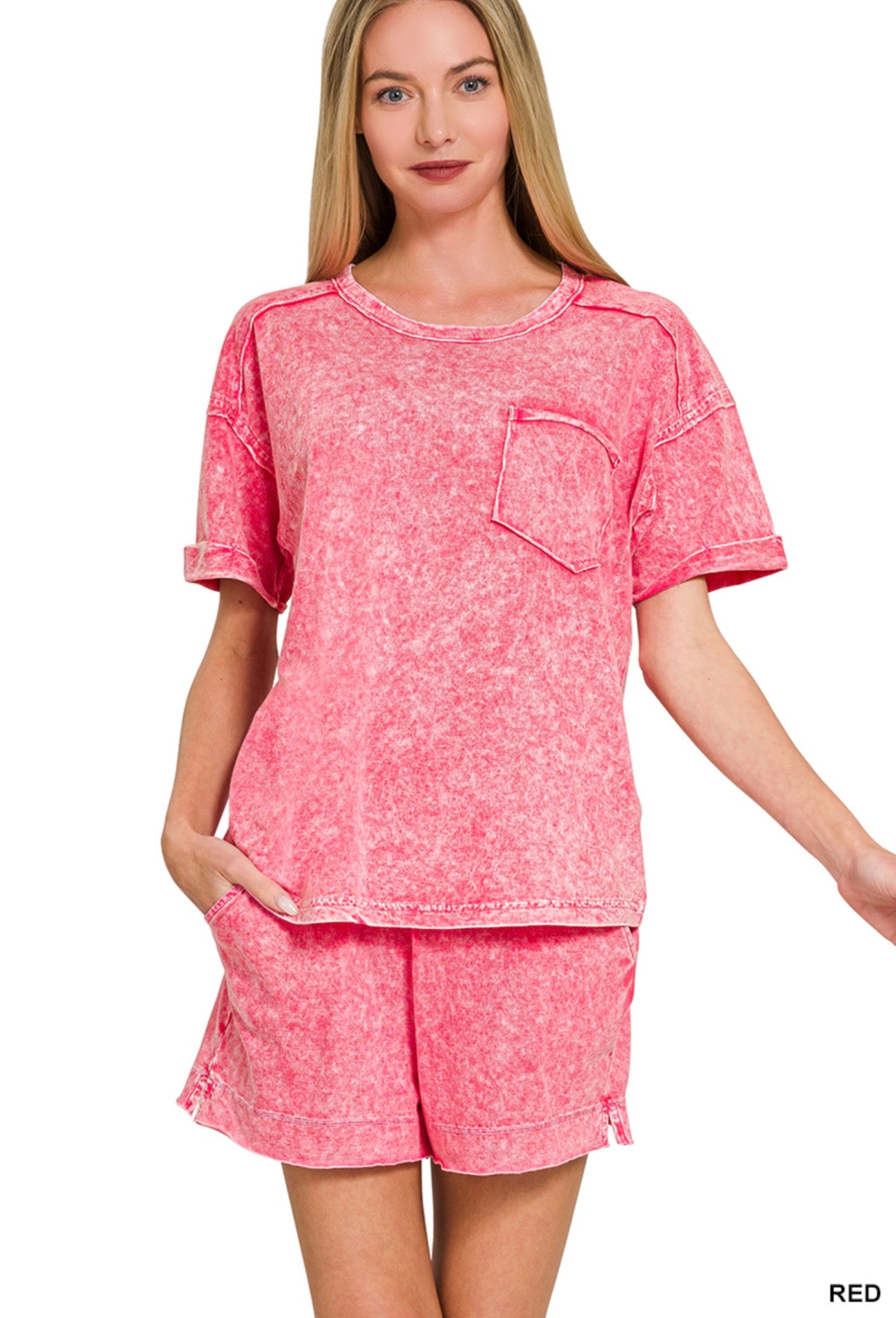Halo Snow Washed Short Sleeve Short Set