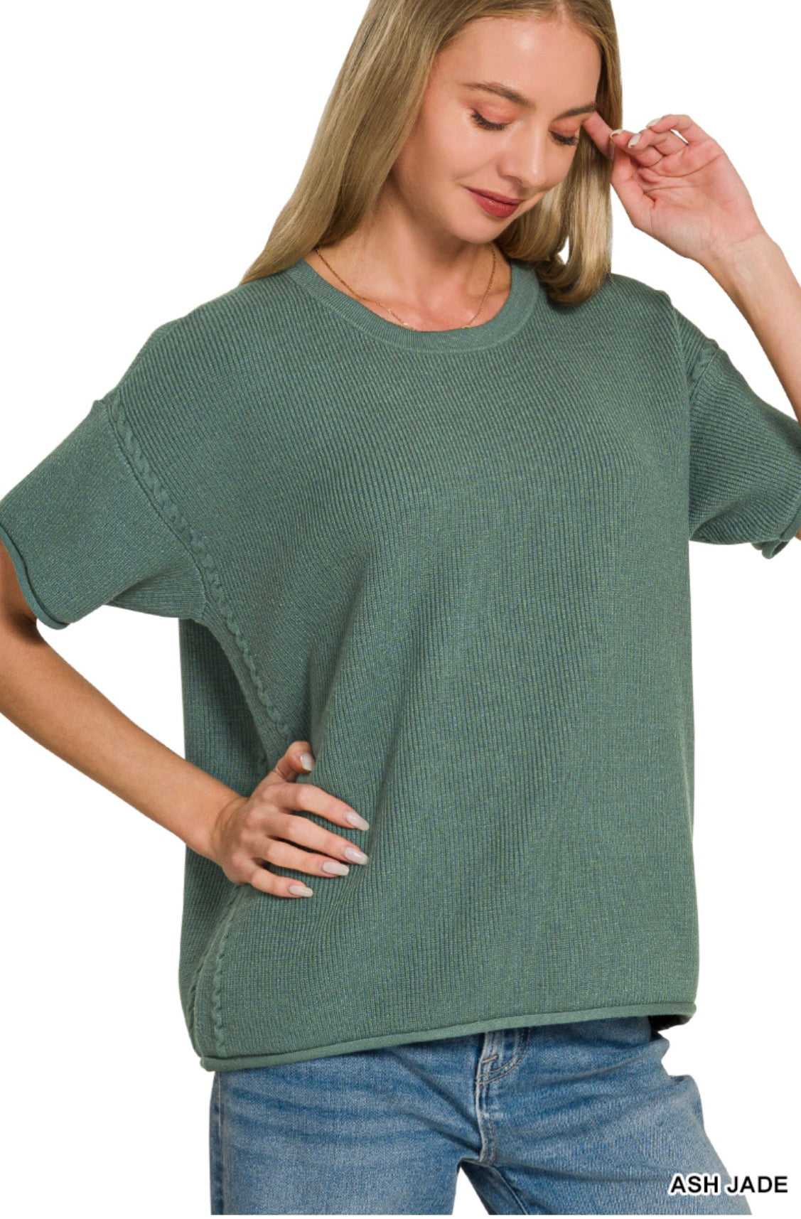 VISCOSE ROUND-NECK SHORT SLEEVE SWEATER