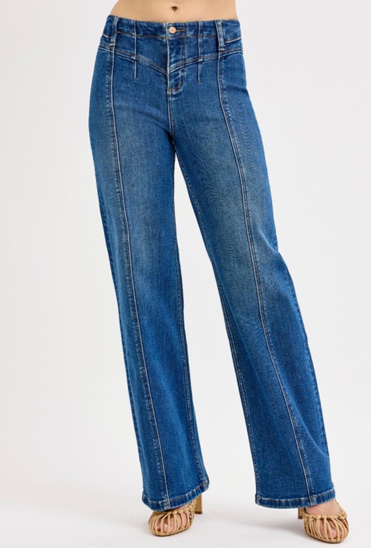 Risen High Rise Wide Leg Front Yoke Detailed Jeans
