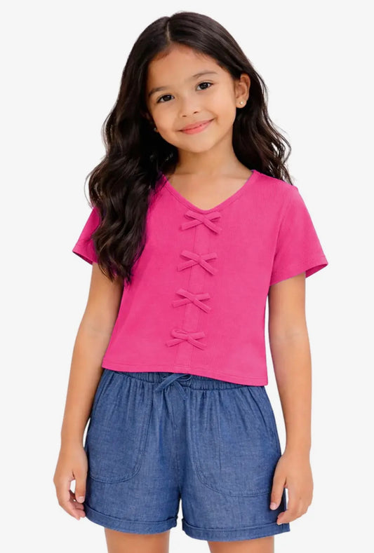 Toddlers 2 Pc Ribbed Knit/Chambray Short Set
