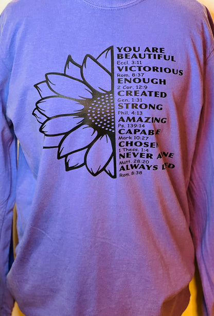 Long sleeve Comfort Colors Scripture Flower Tee